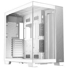 antec c8 dual chamber tempered glass full tower gaming chassis (white) – e atx support, 270° panoramic view, high airflow cooling